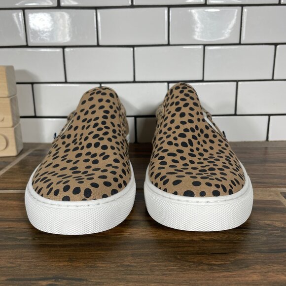 J.CREW Factory Road Trip Womens 8.5 Shoes Cheetah Printed Canvas Slip On Sneaker - Picture 2 of 13